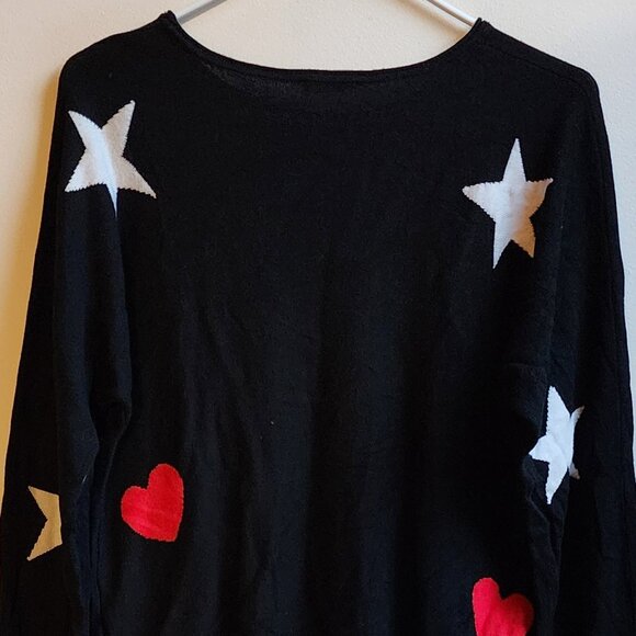 brit.ny Black Stars Hearts Scoop Neck Sweater Size Large - Picture 13 of 14